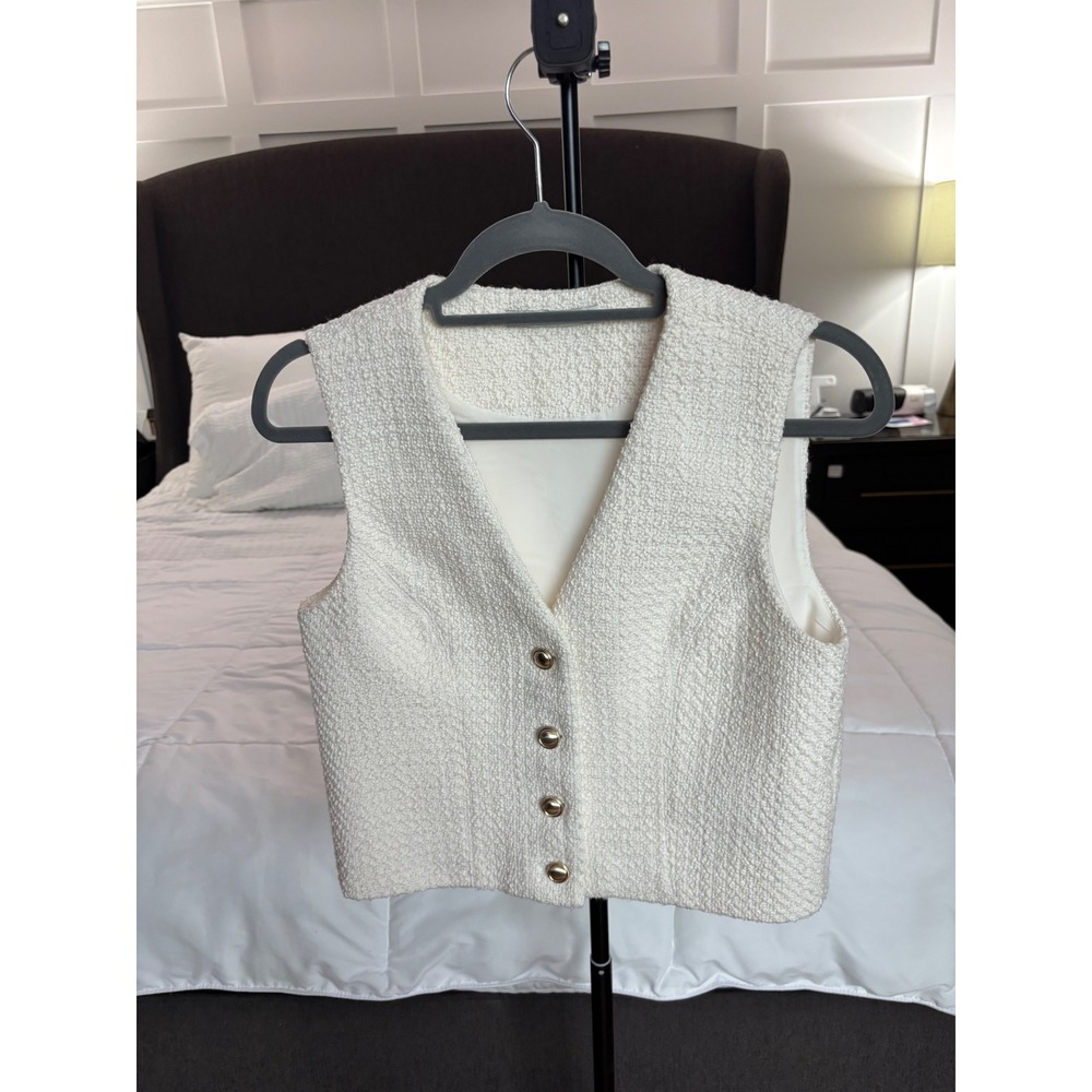Abercrombie & Fitch Cream Tweed Button Front Vest Gold Buttons Small